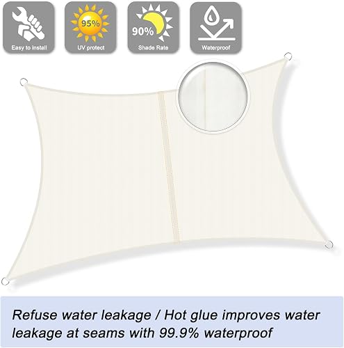 Sunnylaxx 3x5m Rectangle Shade Sail,Cream Waterproof Sun Shades Outdoor Canopy 95% UV Block Water Resistant Sunshade for Patio,Garden,Backyard - 2