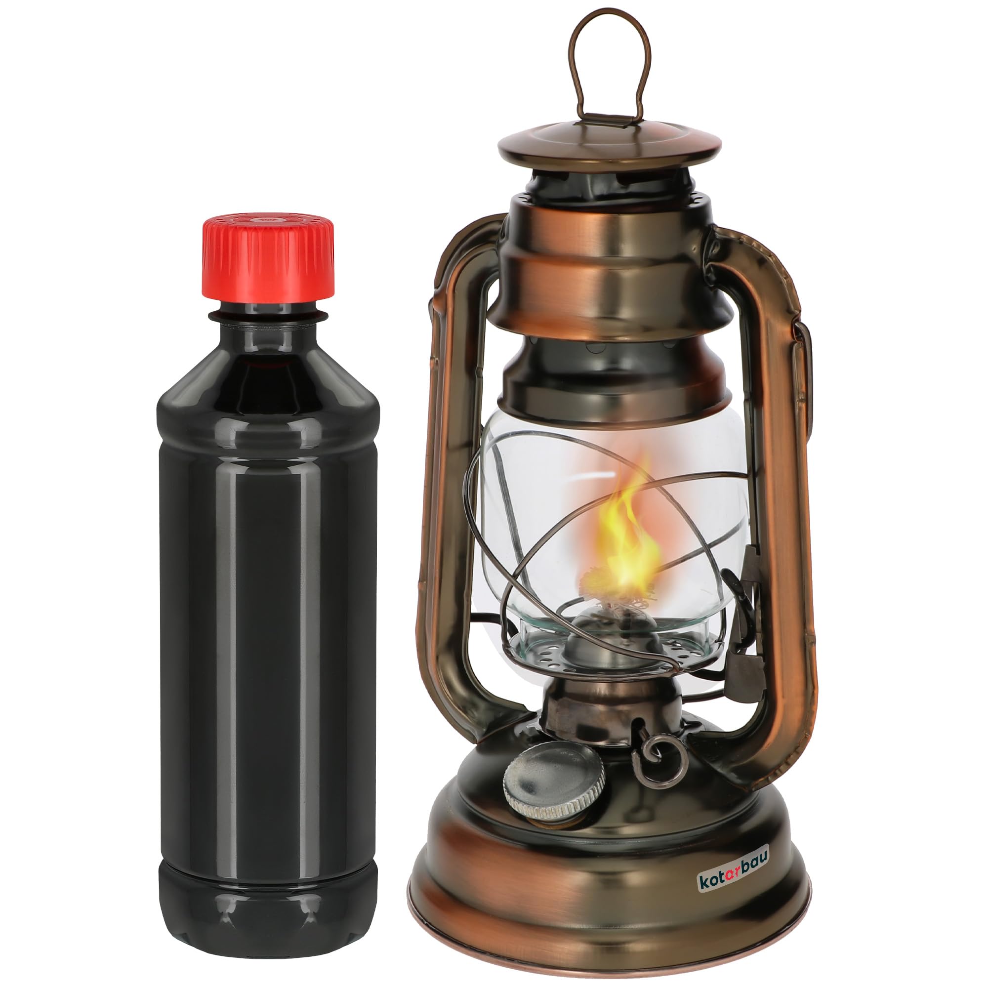 KOTARBAU Lampe à huile avec support pour mèche de pétrole rechargeable avec mais lampe tempête et lampe de table en bronze