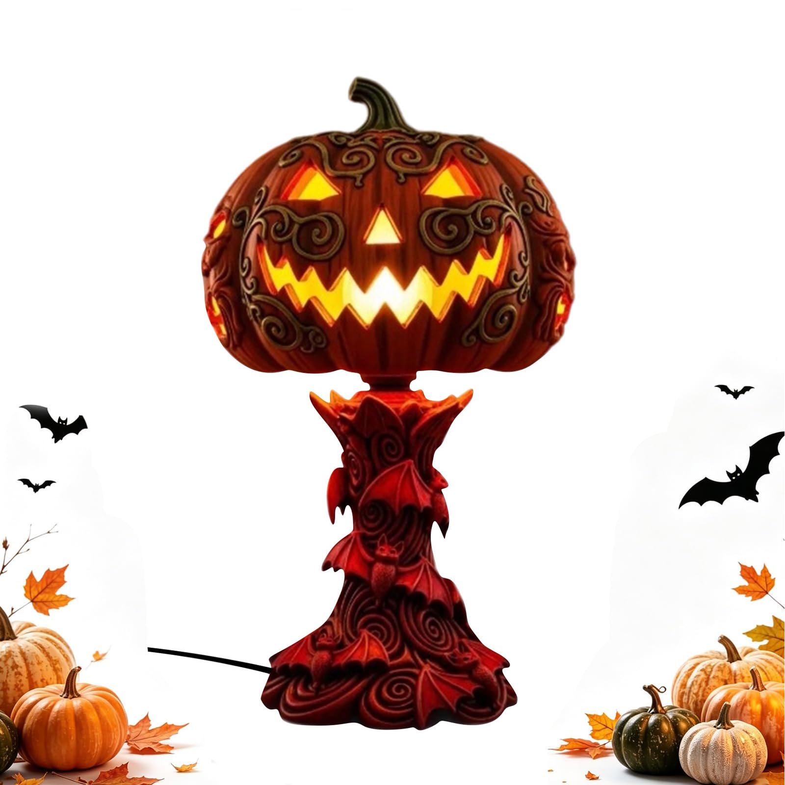 Stained Glass Halloween Pumpkin Table Lamp, Witches Hat Lamp