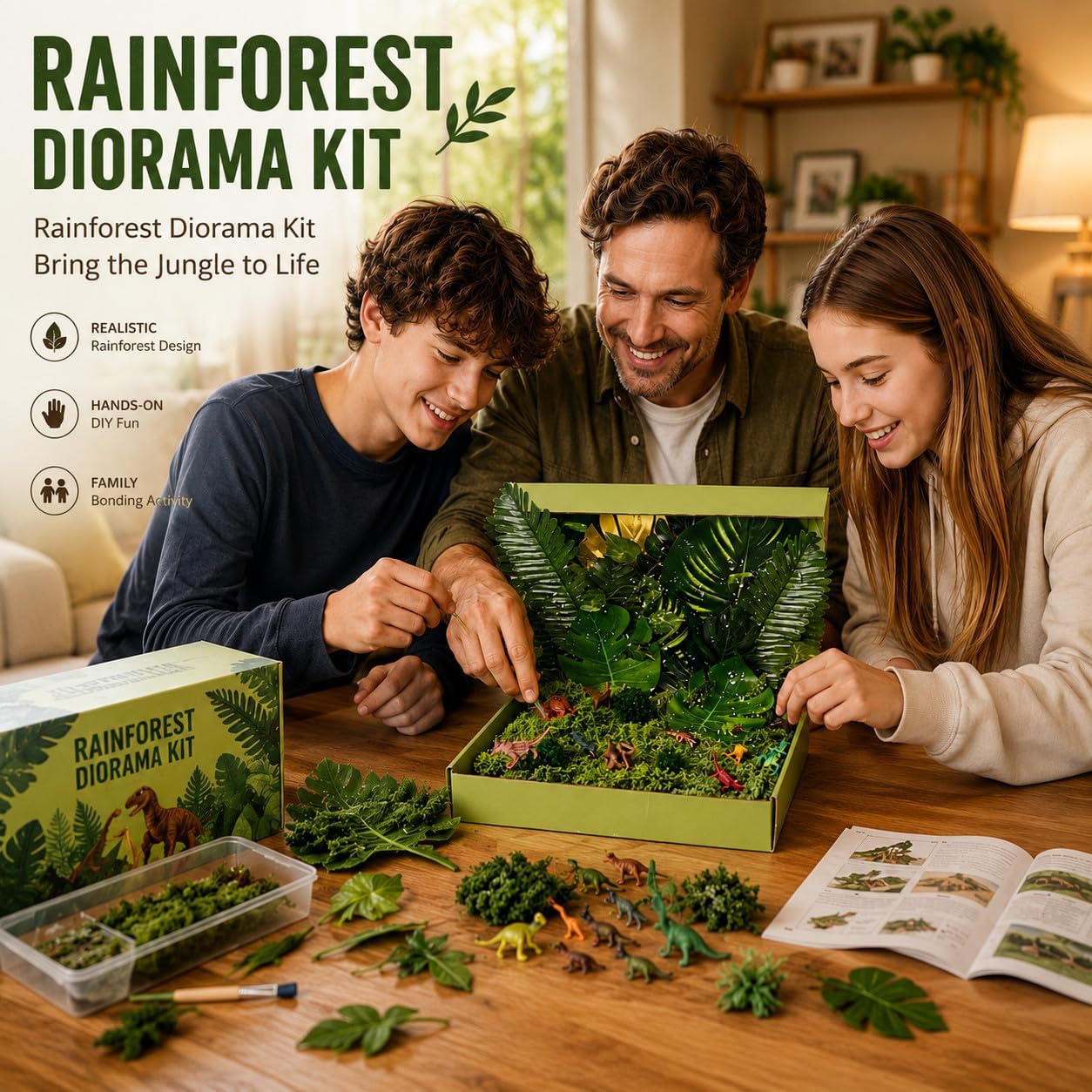Sitroasho 45 PCS Rainforest Diorama Kit Rainforest Animals Figures Jungle Animal Figurines Model Trees Moss for Rainforest Cake Topper Birthday Party DIY Craft Projects