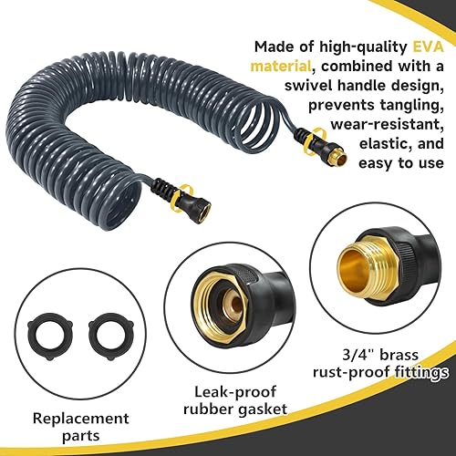Miniatura 2 de Manguera de bobina, manguera de jardín de bobina EVA de 38 pulgadas de 25 pies, manguera de agua rizada ligera con conectores de metal y mango