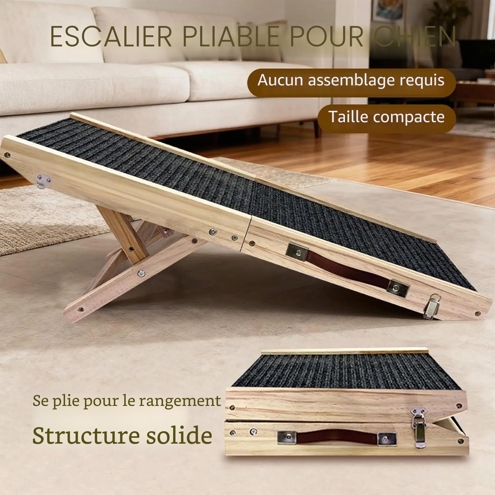 NEWFUN Rampe pour Chien, Escalier pour Petits Chiens et Chats, équipé de Tapis Antidérapants, Adapté aux Canapés Bas, Réglable en Hauteur et Pliable