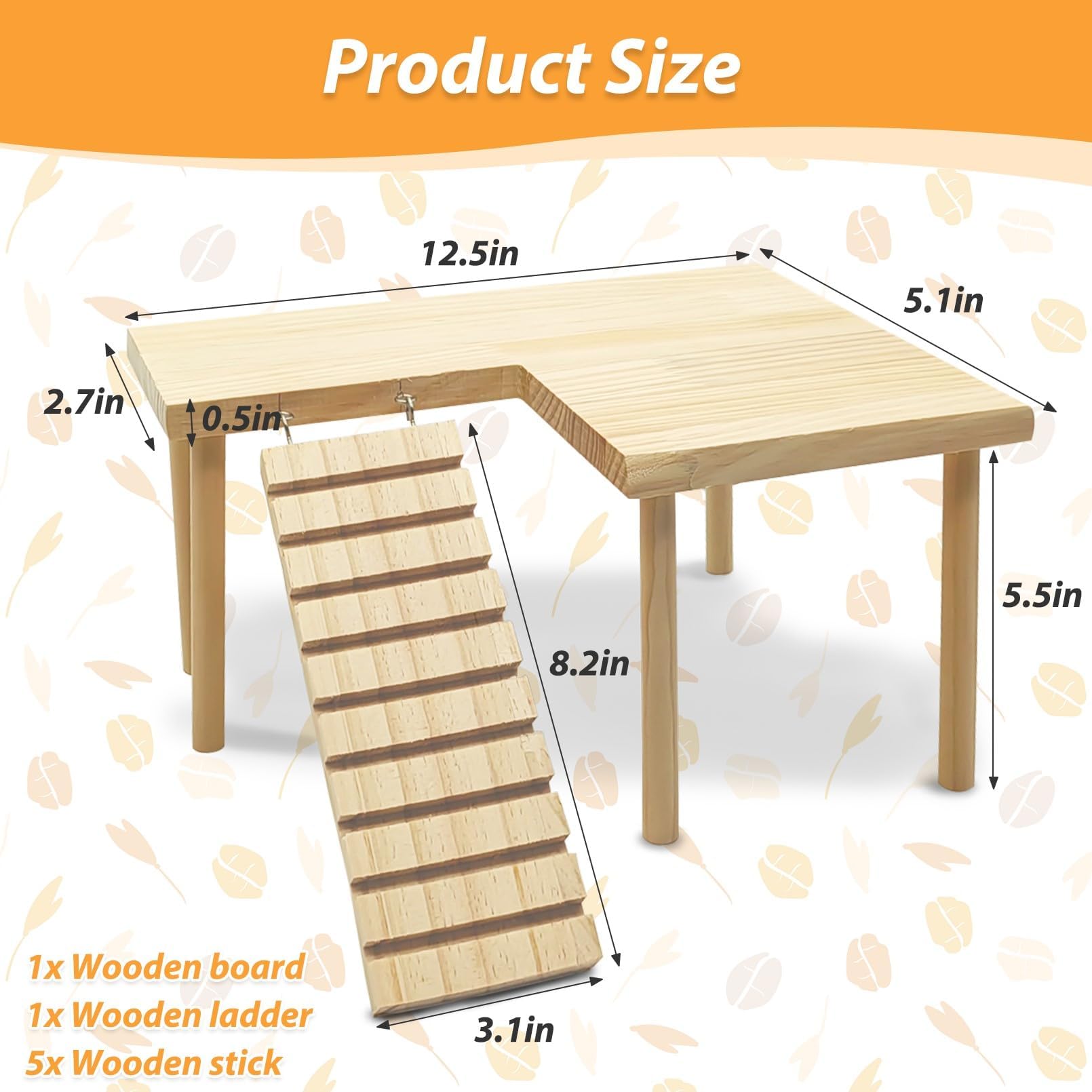 Kathson Hamster-Plattform-Set – 4-teilig, Aus Naturholz, Mit Leiter & Stehplattformen