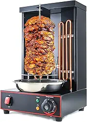 Máquina Elétrica Shwarma Li Zhen Máquina Vertical Doner Kebab Kebab Turco e Máquina de Frango Grelhado com Panela de Captura de Carne, Preta (Patente de Design Registrada)