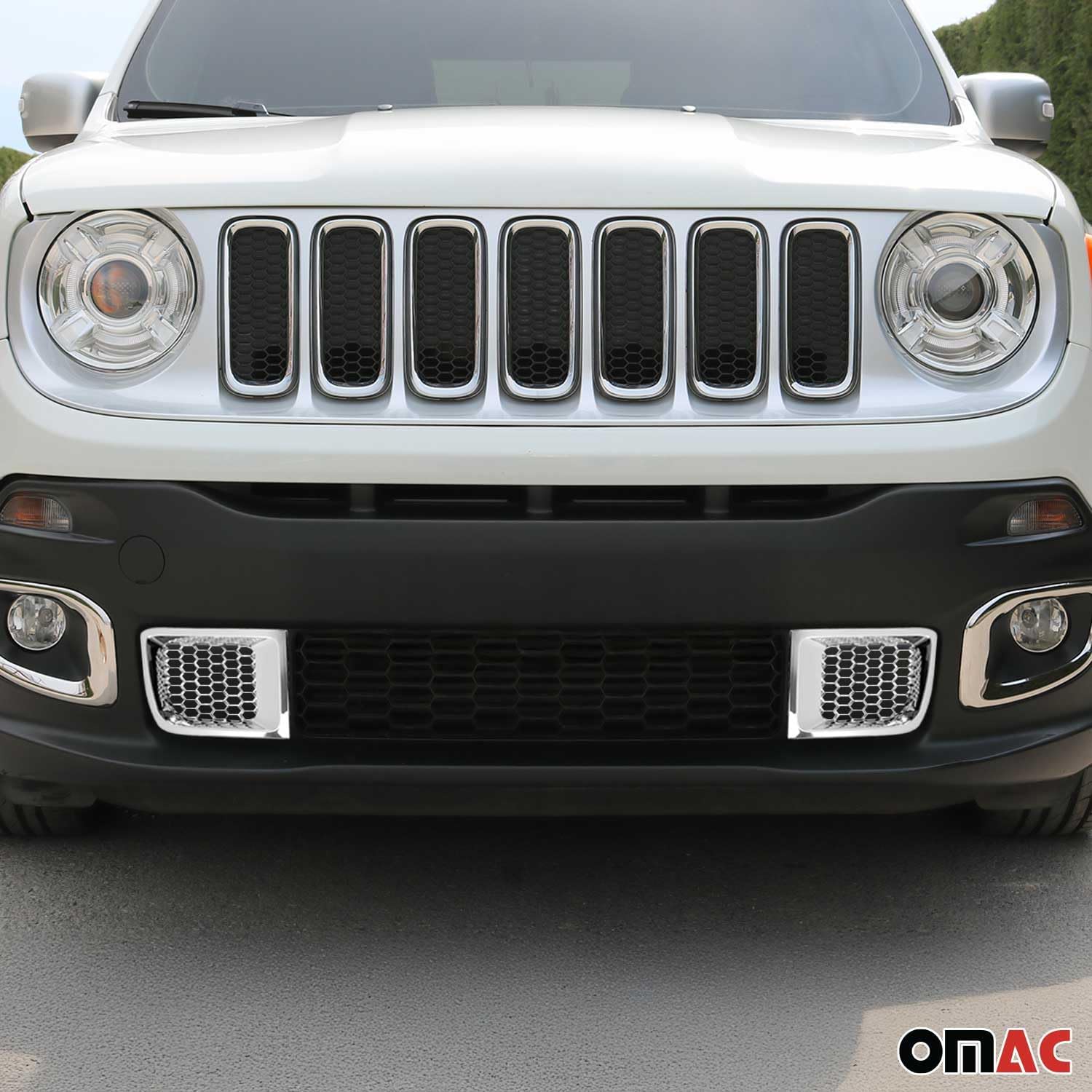 OMAC Front Bumper Trim Molding for Jeep Renegade 2015-2018 Chrome ABS 2Pcs