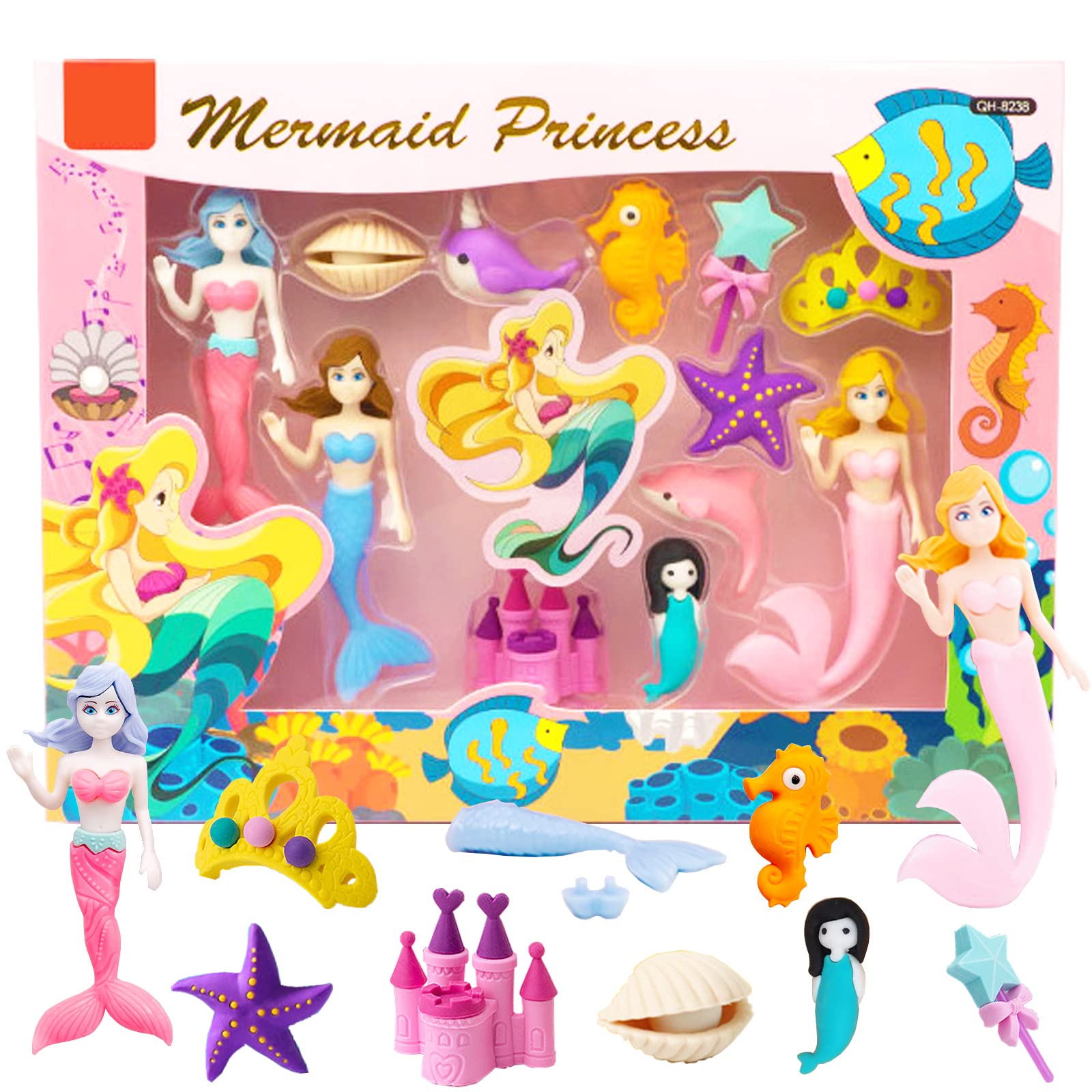 Animal Erasers Desk Pets for Kids Girls Pencil Erasers Mermaid Puzzle Erasers Take Apart Eraser Toys for Christmas Birthday Party Gifts