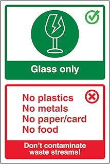 V Safety Glass Only/Don't Contaminate Waste Streams! 200 x 300mm - 1mm Rigid Plastic Safety Sign
