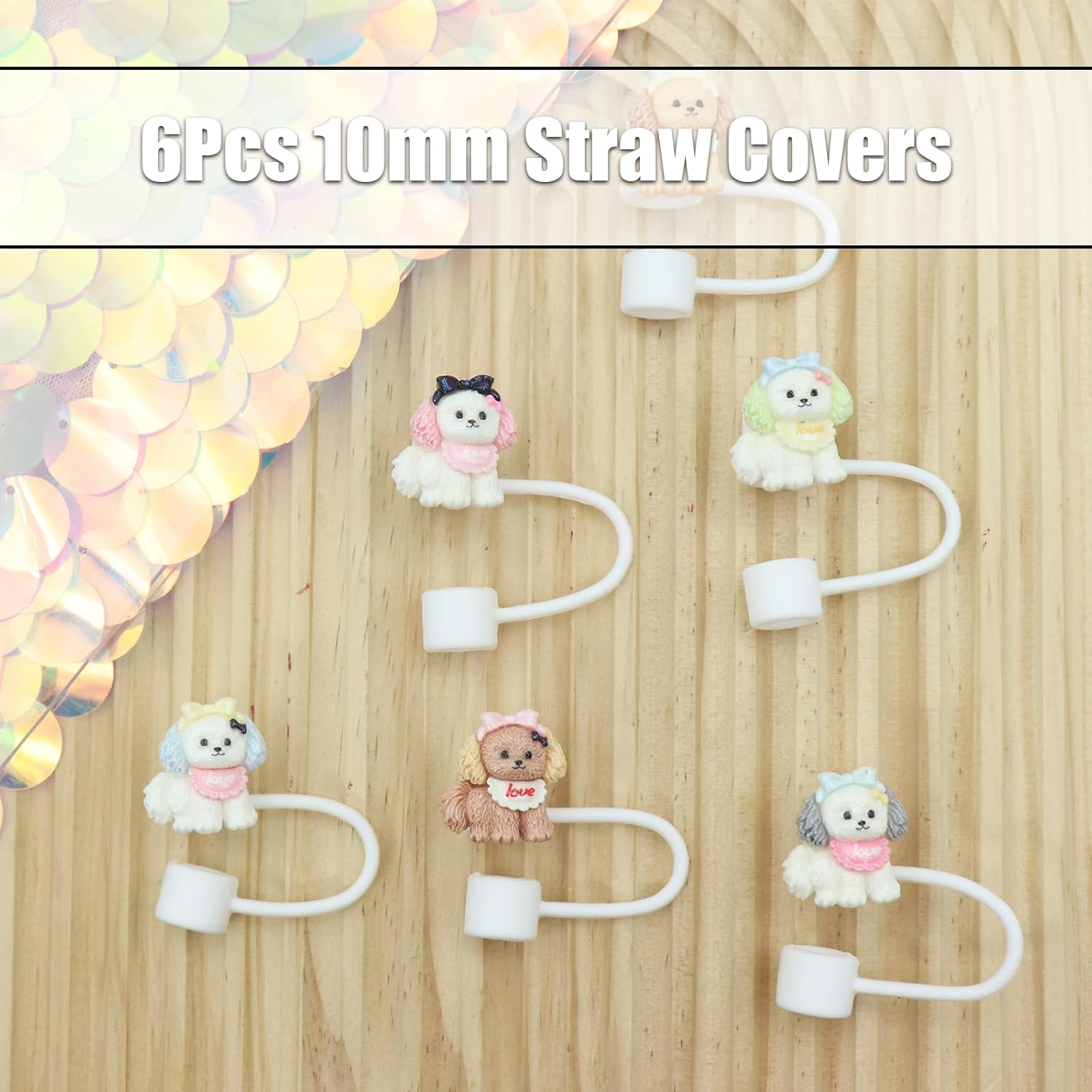 6Pcs 10mm Bow Dog Straw Cover for Stanley Cup,Dust-Proof Straw Topper for 30&40 oz Tumblers and Water Bottles,Reusable Tumbler Cup Accessories for Stanley,Funny Gifts for Women & Girls - Image 6