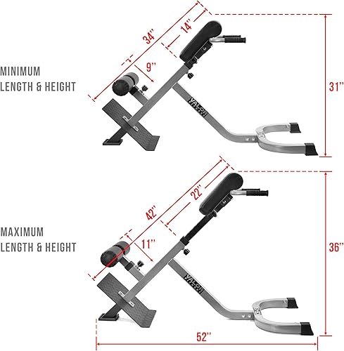 Miniatura 9 de Valor Fitness Silla romana ajustable con clavijas de banda de resistencia para entrenamientos de núcleo, isquiotibiales y abdominales, máximo 250