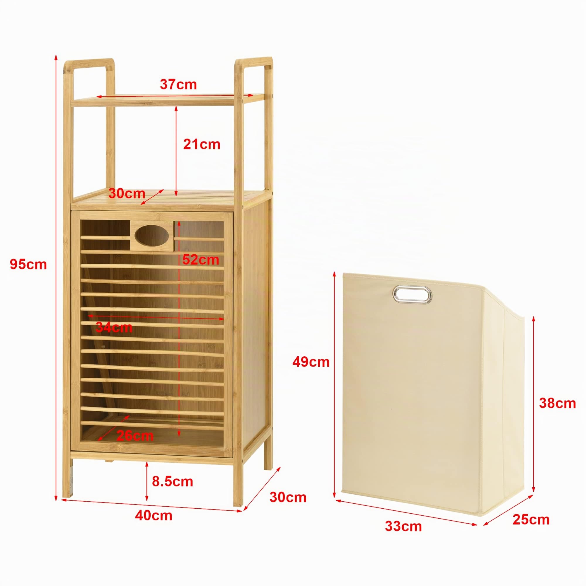 [en.casa] Cesto de Ropa Sucia de Bambú Rendalen 40 x 30 x 95 cm con Bolsa de Lavandería Contenedores para la Colada