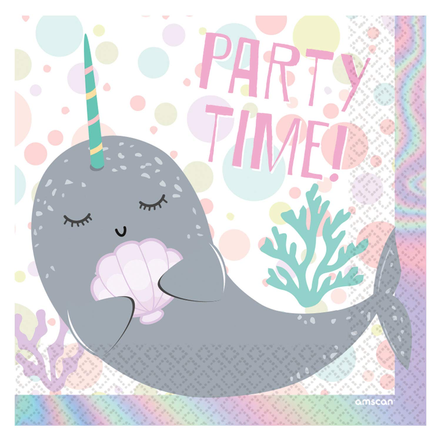 Amscan 9904593 - Narwal Kids Birthday Party Luncheon Napkins - 16 Pack