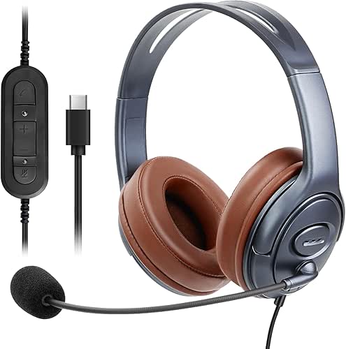 USB-C Over-Ear Noise-Canceling Headphones with Microphone & in-Line Volume Control,