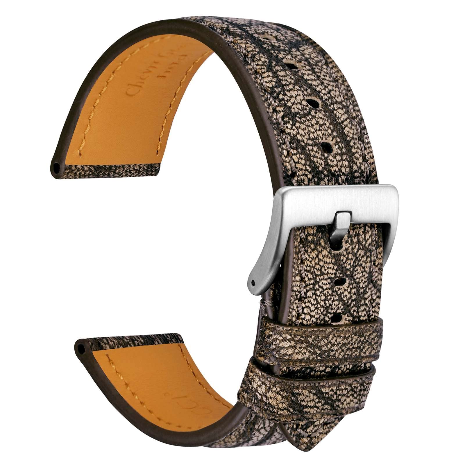 WOCCI 20mm Chevre Watch Band for Men, French Goat Leather Strap, Silver Brushed Buckle (Sandy Brown)