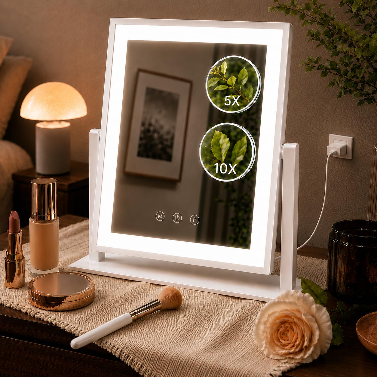 Miroir cosmétique de table avec lumières pour coiffeuse chambre