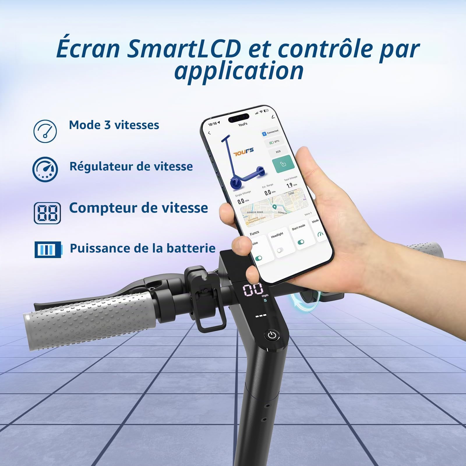 EGGKING Trottinette électrique adulte – 350 W, vitesse jusqu'à 25 km/h, 8,5" pneus anti-crevaison, 35 km, double frein, contrôle de l'application