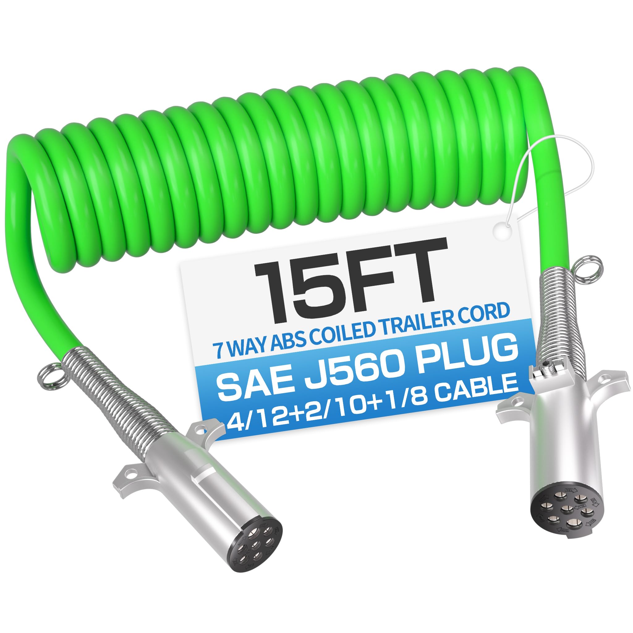 Photo 1 of Deluwire 15 FT 7 Way Coiled Trailer Cord ABS Electrical Power Cable, Effective Length 8-10 FT SAE J560 Plug Heavy Duty Cable Power Wire for Semi Trailers Trucks Tractors, Resistant to -85°F Cold