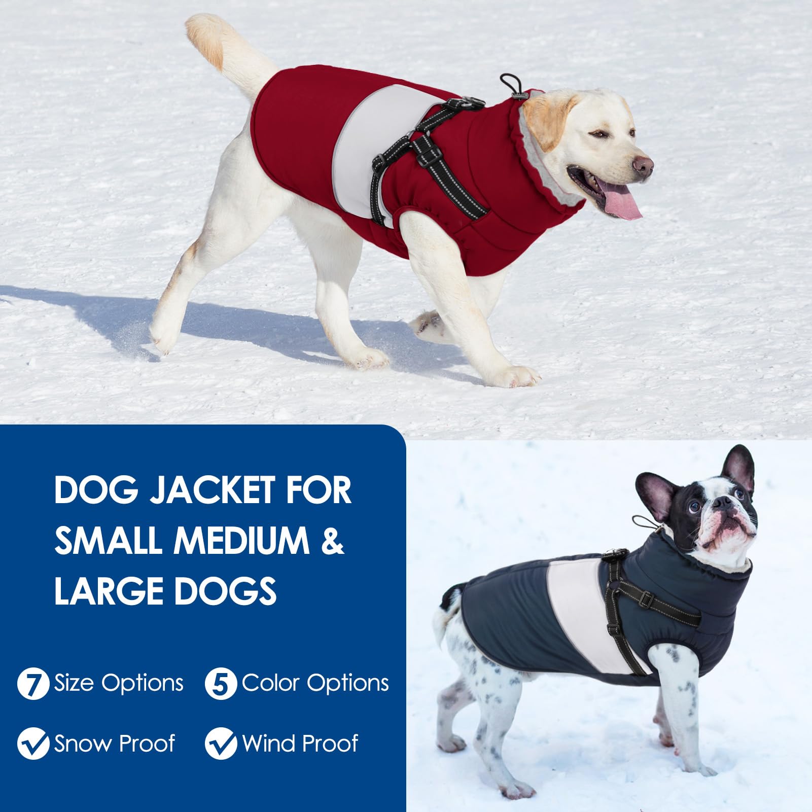 KOESON Abrigo para perro, chaqueta cálida de invierno para perro con arnés integrado para caminar fácilmente, abrigo con forro polar para clima frío para perros medianos, chaqueta acolchada