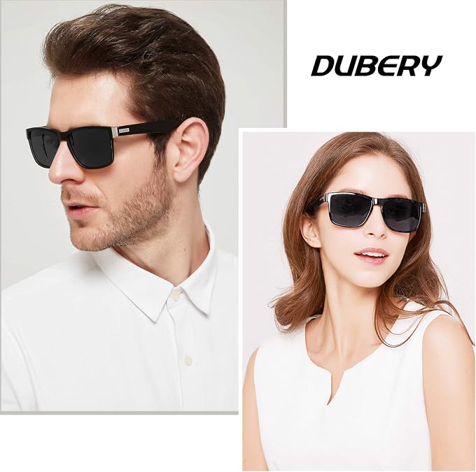 DUBERY Vintage Polarized Sunglasses D518+Wide Frame Rectangular Polarized Sunglasses D912