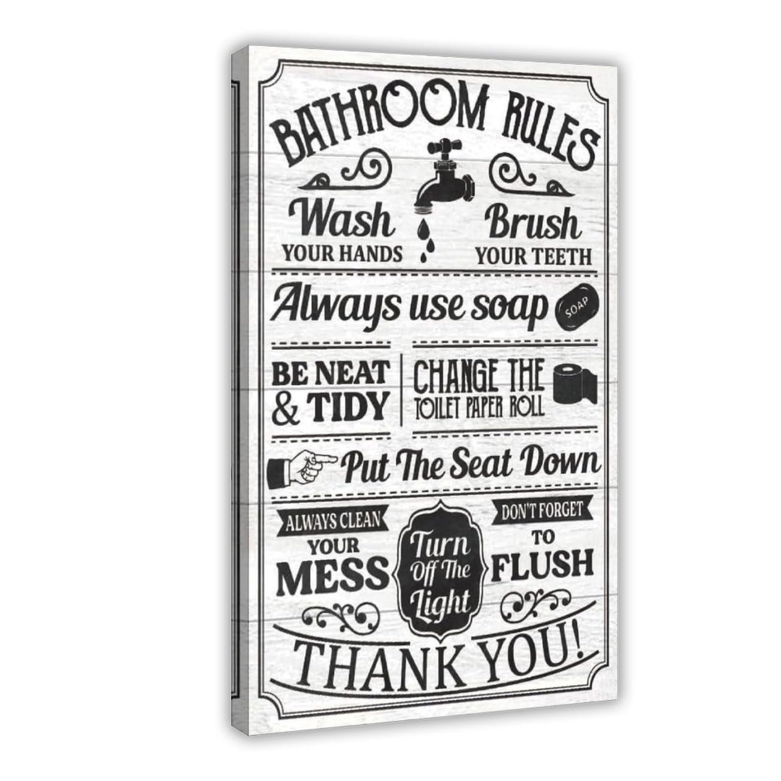 Vintage Bathroom Rules Canvas Poster Canvas Poster for Office Decor Gift