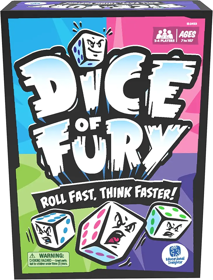 Educational Insights Dice of Fury - Fast-Paced Board Games for Adults, Teens, and Kids, Dice Games for Family Game Night, 2-4 Player Tabletop Party Game, Kids Ages 7+