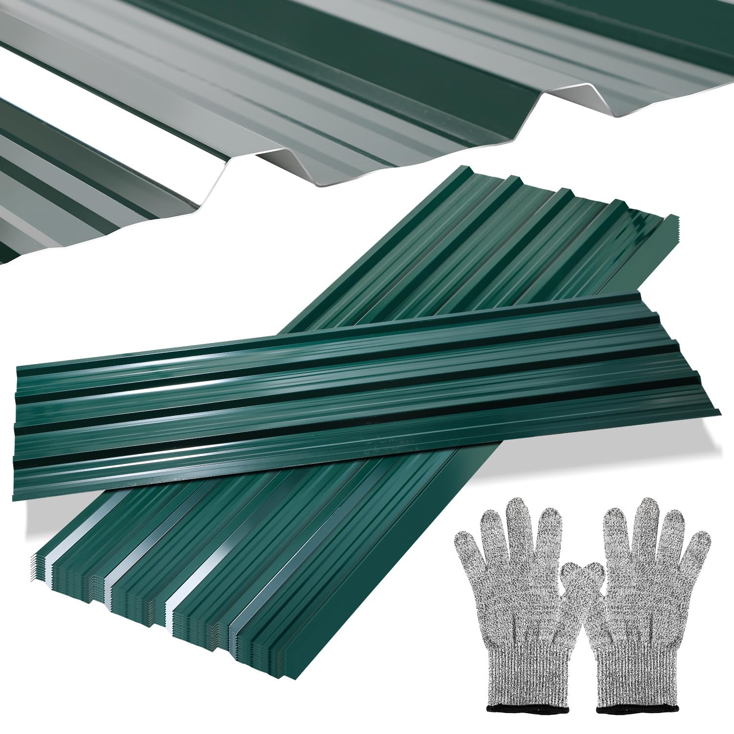 Set de chapas trapezoidales para techo 36 piezas 115×45 cm Verde chapa de acero 0,25 mm para casa de jardín, cobertizo de herramientas, cobertizo para herramientas incl. guantes aprox. 18 m²