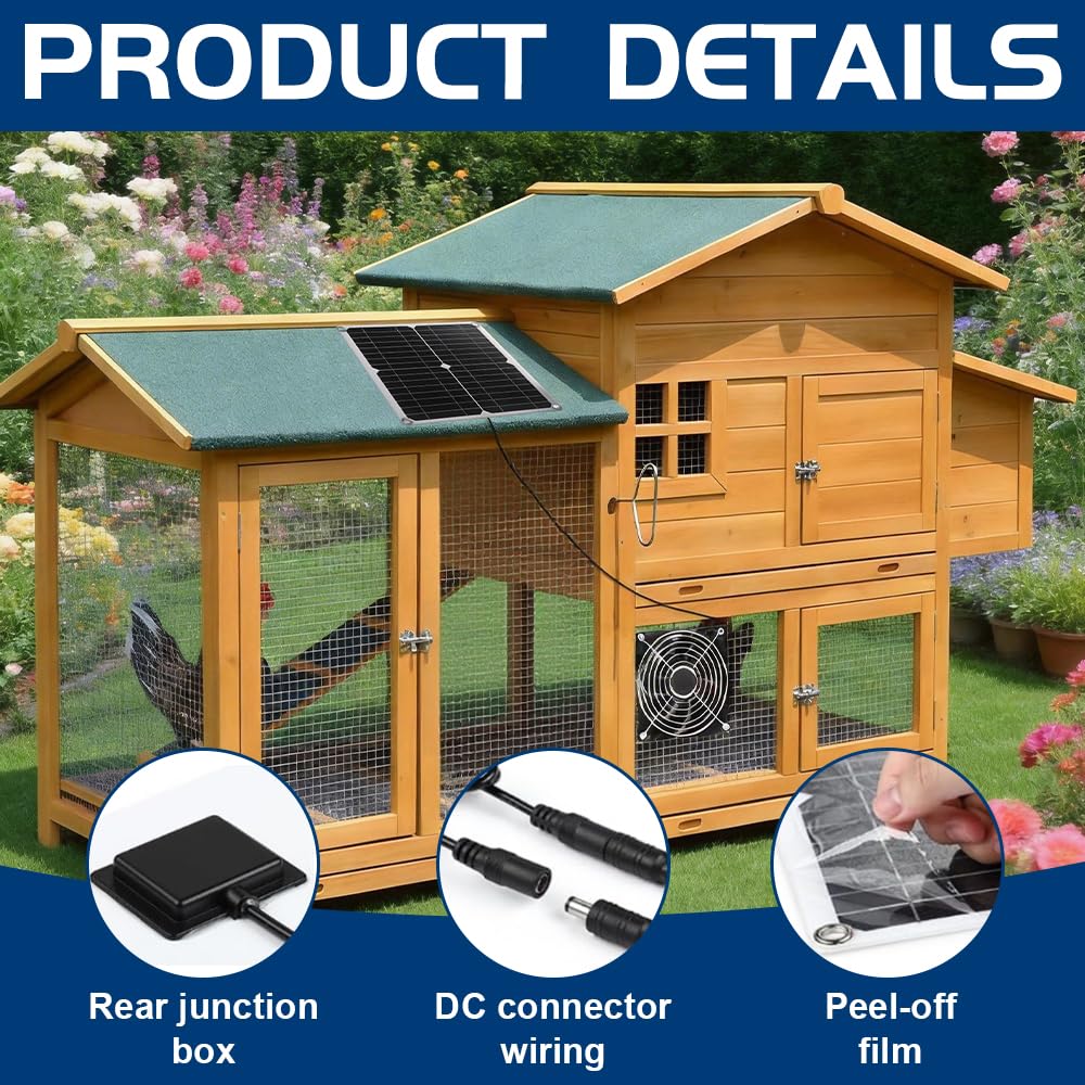 Wentylator solarny, 12 W, wentylator solarny, wodoszczelność IP65, wentylator solarny do małych kurników, szklarni, szop, domków dla zwierząt domowych