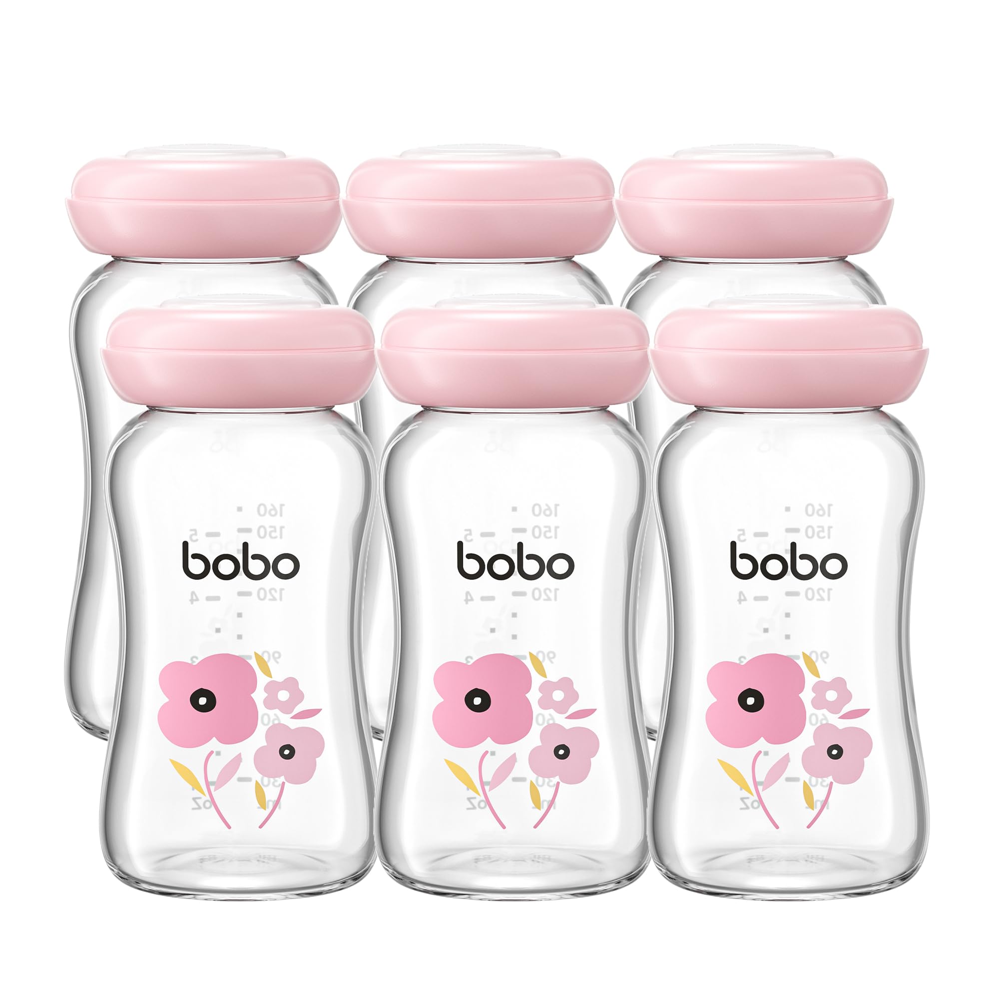 YOHKOH Botellas de cristal premium para leche materna, 4 x 160 ml, para almacenamiento seguro de leche materna, apto para lavavajillas, congelador y microondas (4 unidades, 160 ml), color rojo, 160 ml