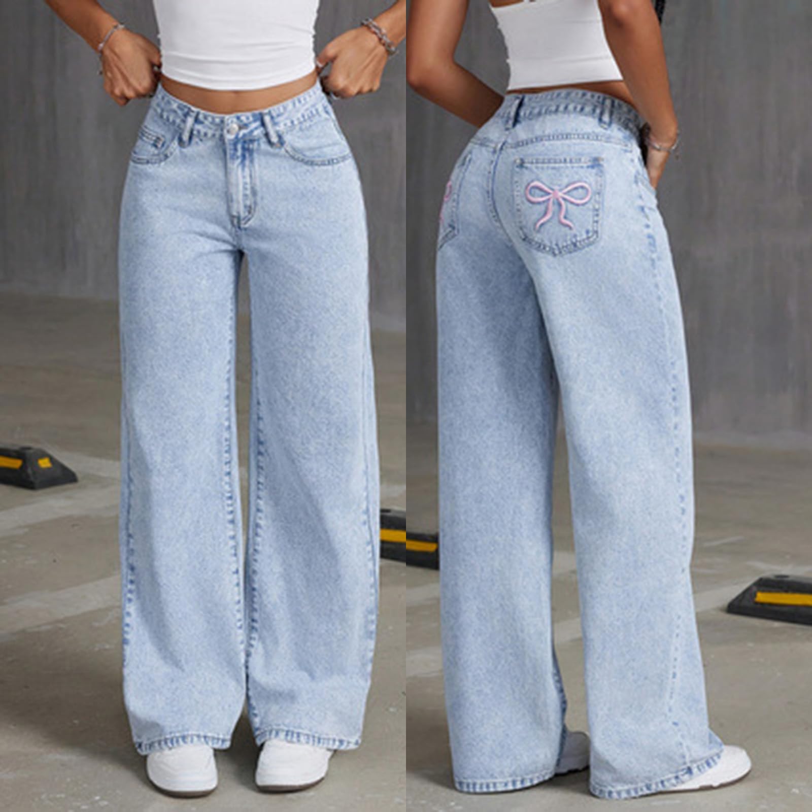 Générique Jean Taille Haute pour Fille Coupe Décontractée Pantalon Long en Jean pour Un Usage Quotidien Décontracté Style Ample