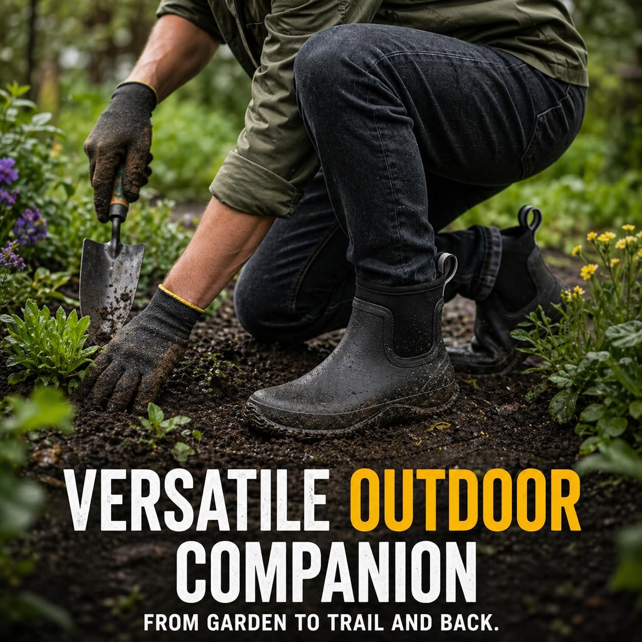 Men's Ankle Rain Boots, Waterproof Rubber Work Boots, Mud Boots for Outdoor Yard, Garden, Lawn & Farm Chores, Durable Slip-On Rain Shoes