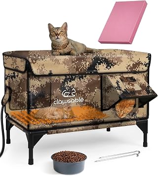 Heated Cat House for Outside Foam Board, Extremely Insulated Outdoor Cat House Escape Door, Weatherproof & Waterproof Awning, Elevated Feral Animal Shelter for Winter