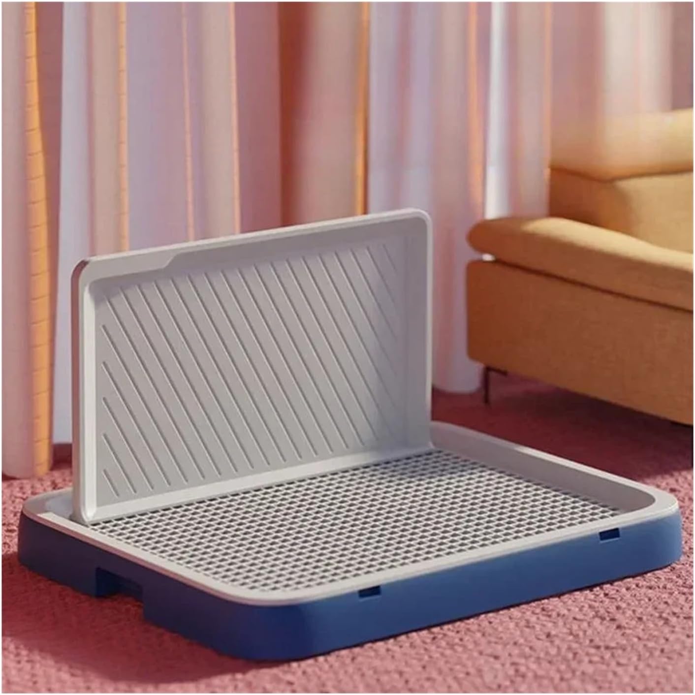 Anti-Splash Pet Dog WC Toilet - Baffle Design with Removable Net Puppy Potty Pan Litter & Practical Cleaning Training Tool(Blue,L 50.5x39cm)