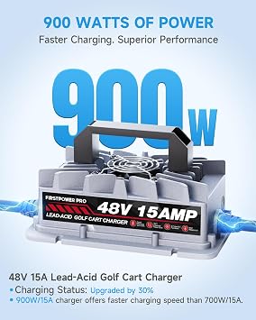 Club Car Charger, 48V 15A Golf Cart Charger, Golf Cart Battery Charger with 3-Pin Round Plug, 4-6H Fast Full Charge Trickle Charge, Lead Acid Battery Charger - IP67 Waterproof with Fan Design