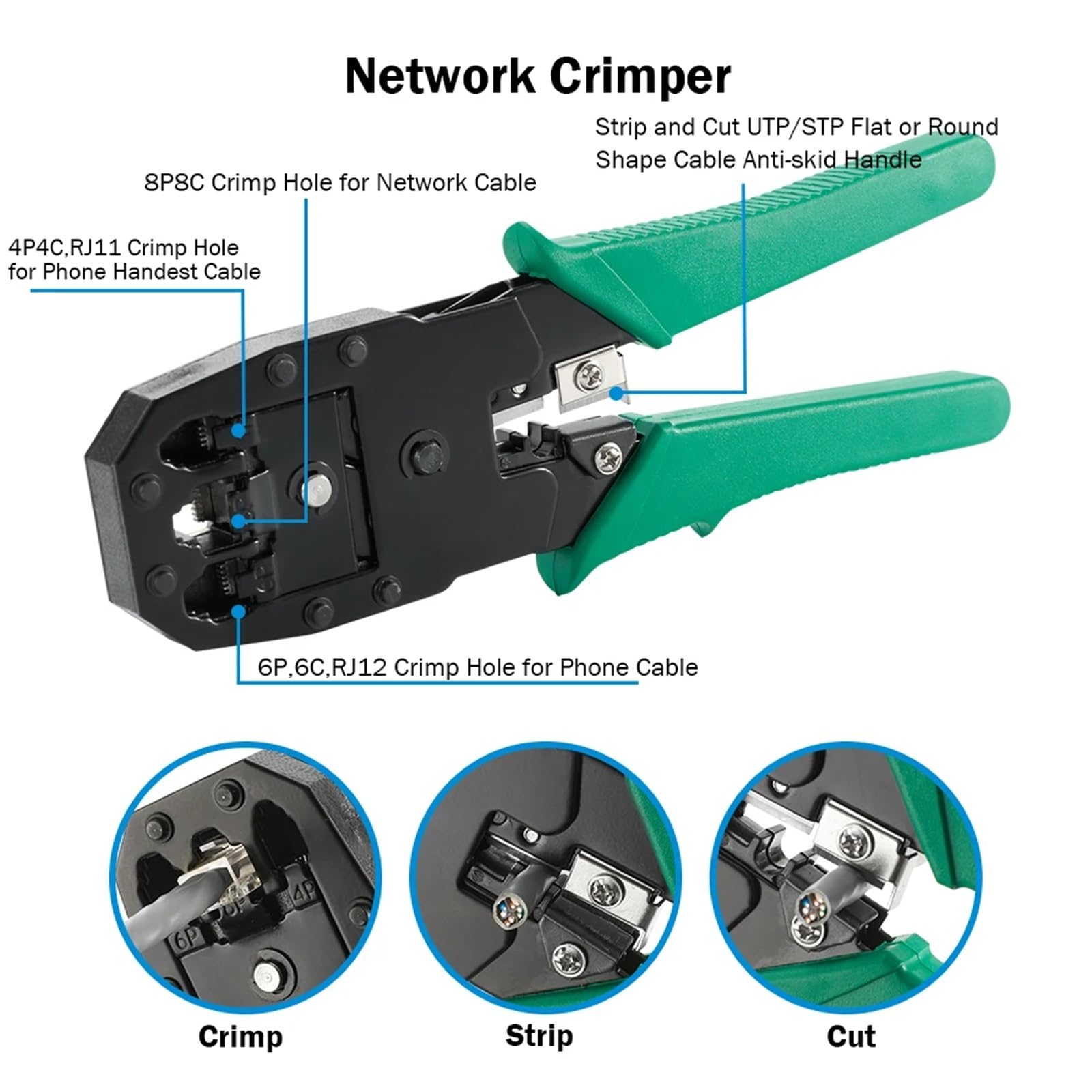 AVIMYA RJ45 Zaciskarka Sieciowe Narzędzia Ręczne RJ11RJ12RJ45 Szczypce do zaciskania kabli sieciowych i telefonicznych Złącze modułowe Zaciskanie (Kolor: Tester)