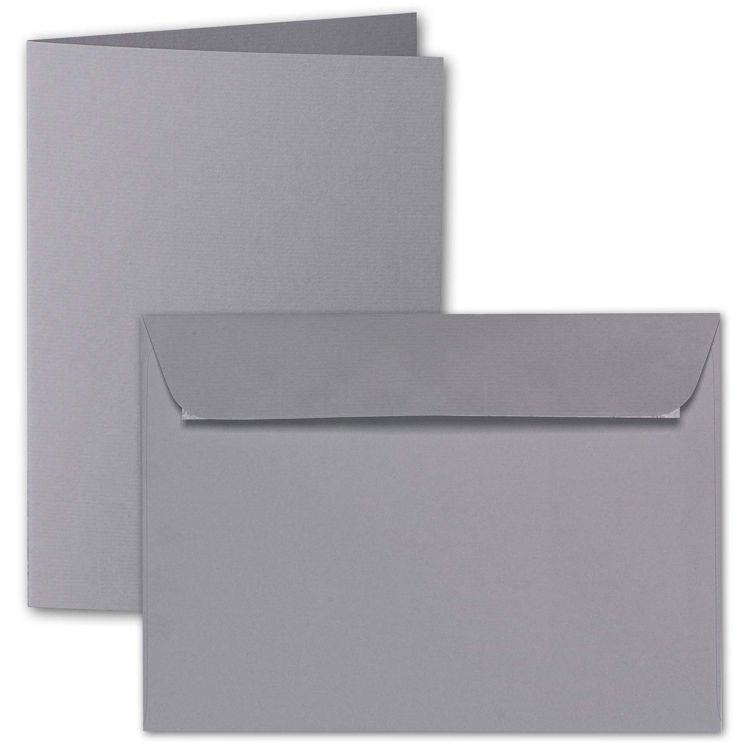 ARTOZ Zestaw 50 x DIN A5 składane kartki z kopertami – grafitowe (szare) – 148 x 210 mm – prążkowane karty do majsterkowania, czyste z kopertami – 220 g/m²