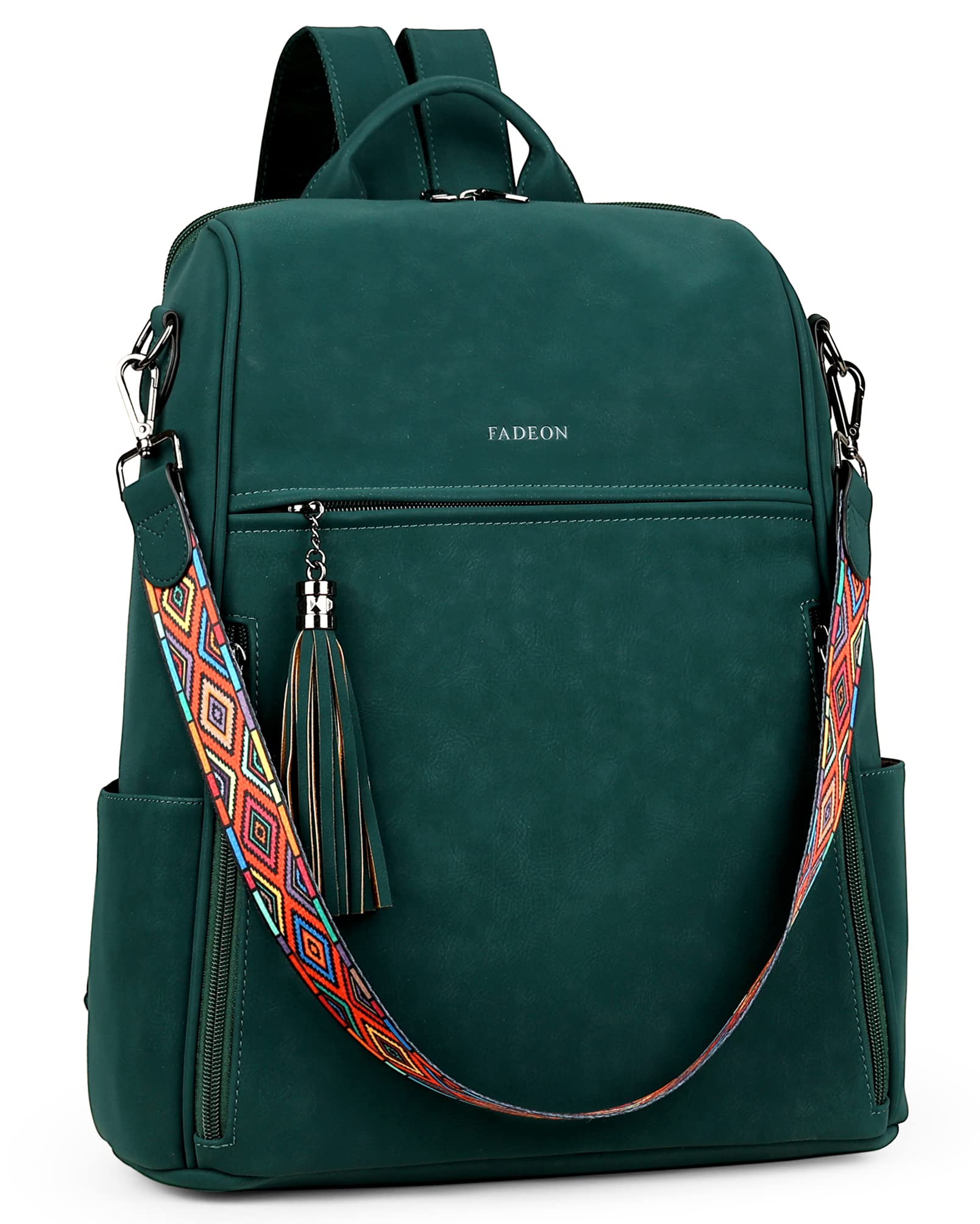 FADEON Leather Laptop Backpack for Women Designer 15.6 inch PU Laptop Bag, Ladies Travel Computer Work Backpack Green