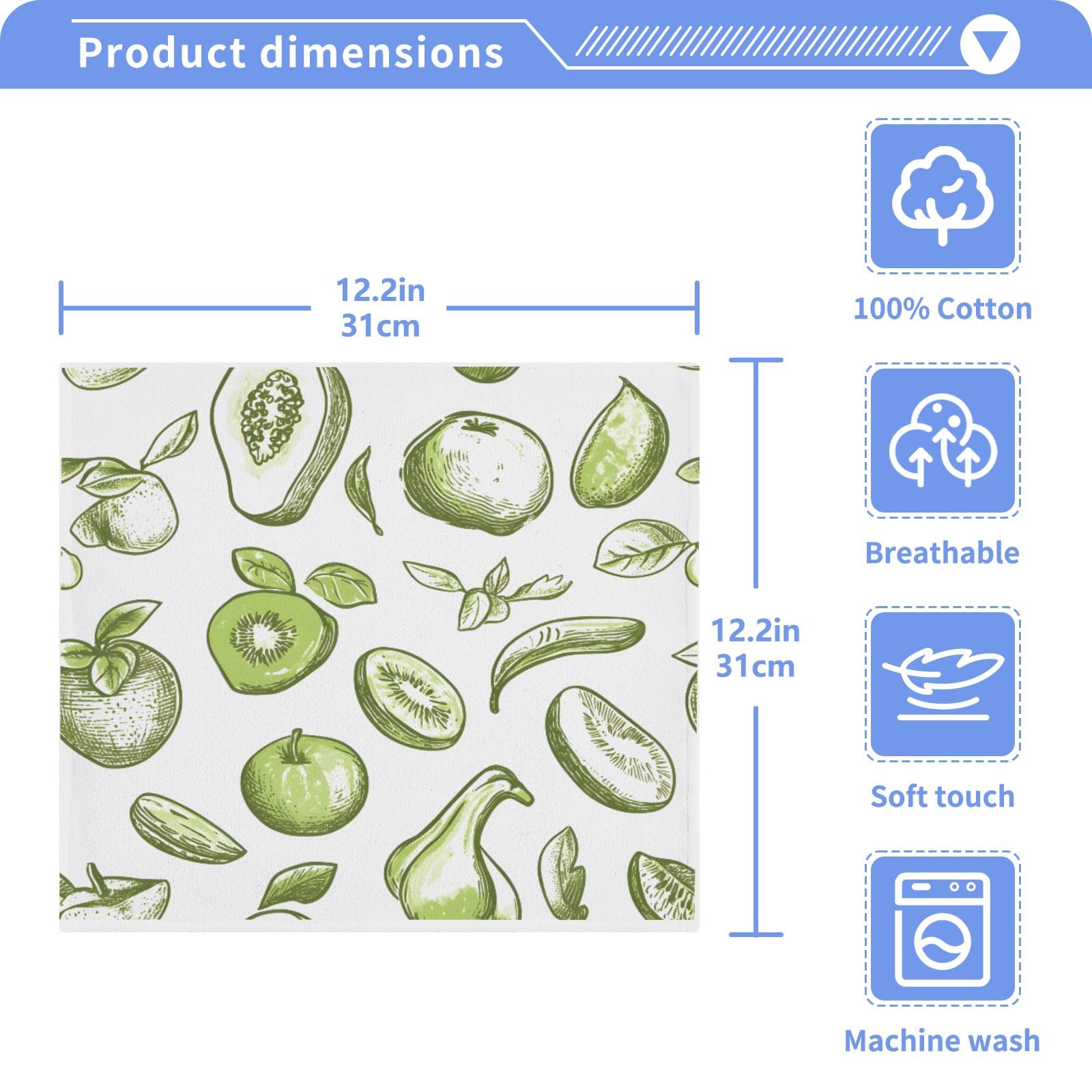 ALAZA Wash Cloth Set 100% Cotton Fingertip Towels Face Cloths Sets Kiwi Fruit Highly Absorbent Soft Feel Set of 2