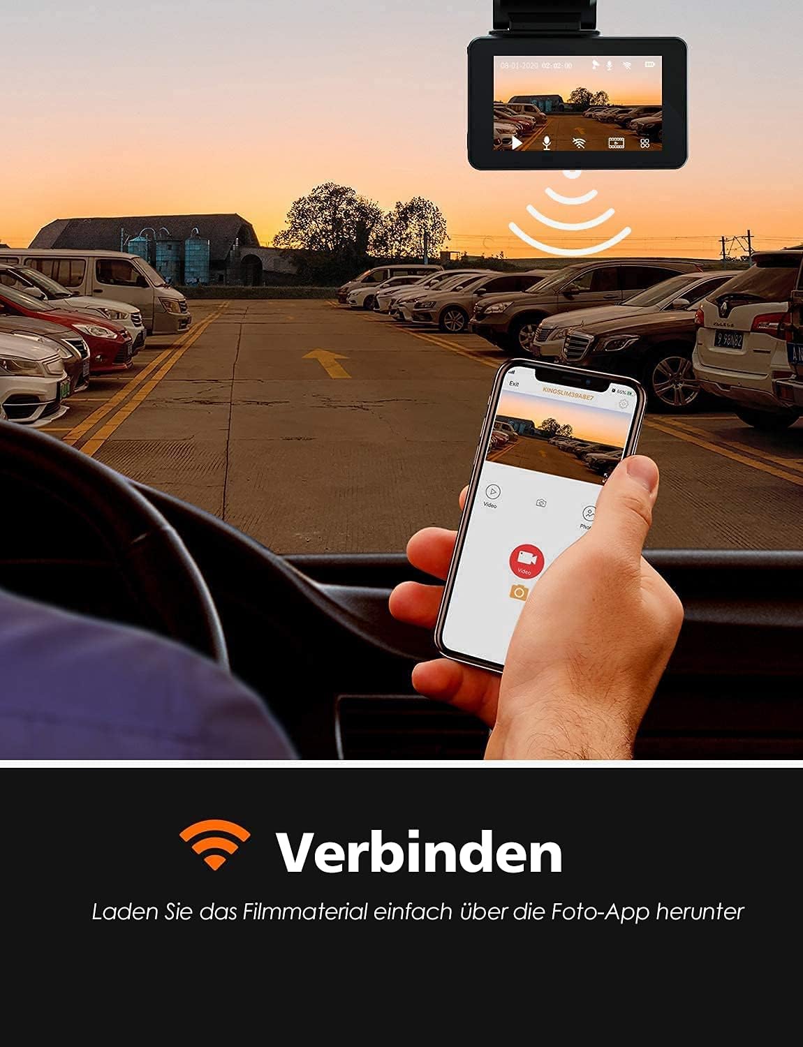 Smartphone screen showing the Kingslim dashcam app interface