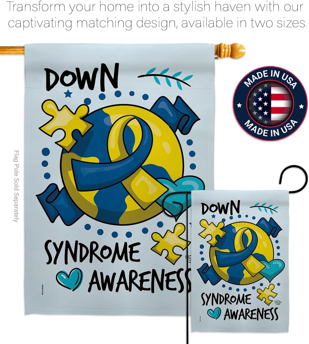 Down Syndrome Awareness Garden Flag Pole Holder Set Blue Yellow Ribbon Breast Cancer Autism Support Inspirational Door Wall Decorations Outdoor Heart Tapestry Banner Yard Sign Home Decor Gifts For Her Made In USA