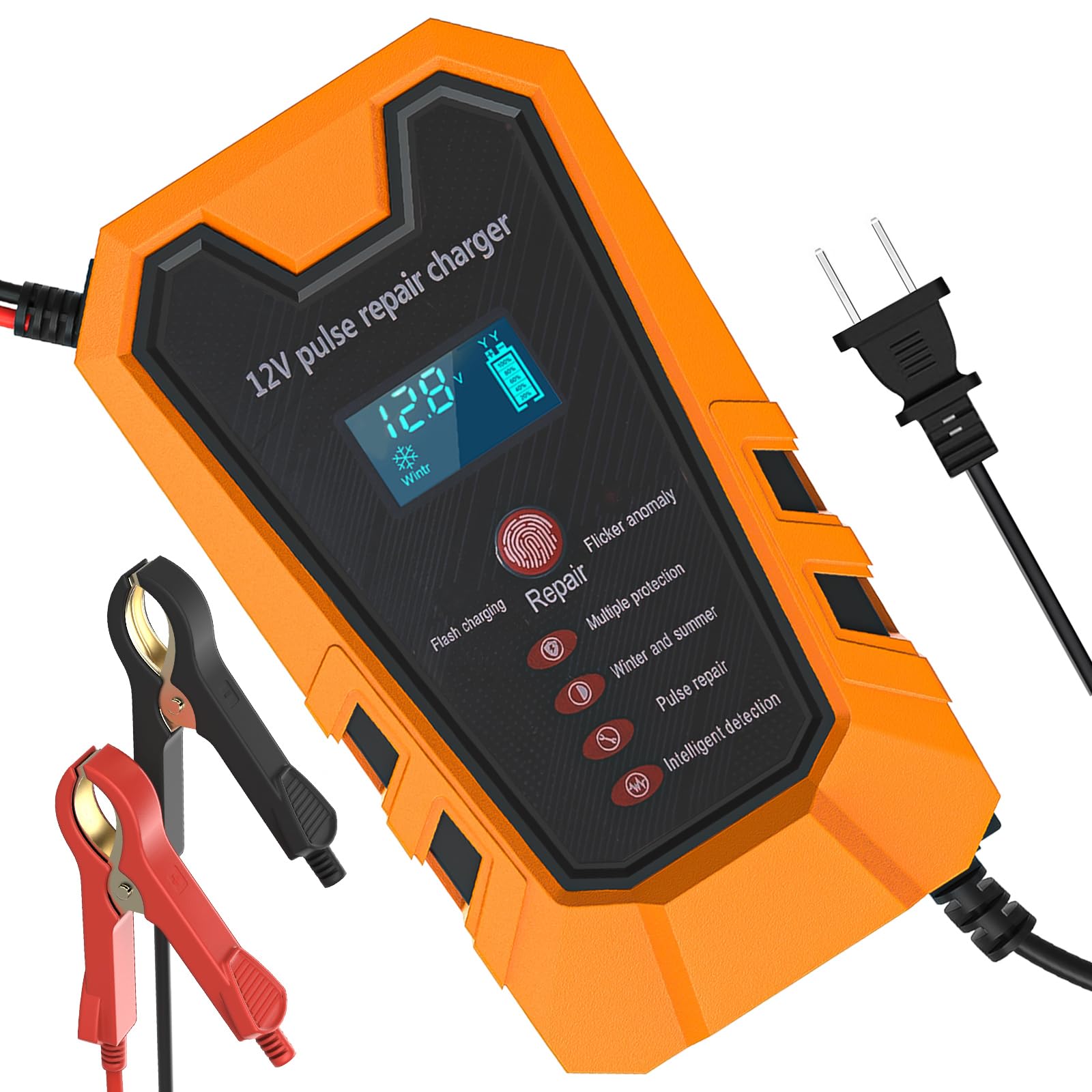 Car Battery Charger 6-Amp 12V Smart Upgraded Automotive Battery Trickle Charger Maintainer Desulfator with Temperature Compensation for Cars, Trucks, Motorcycles Boats Marine Batteries