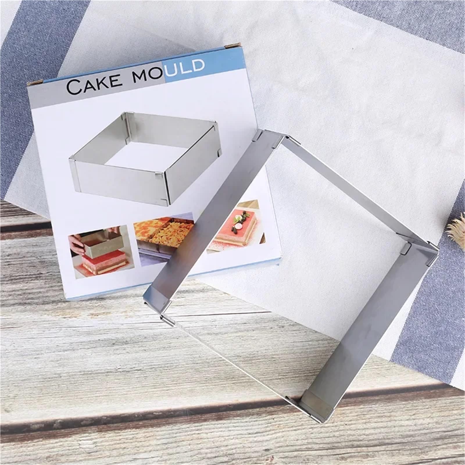 Anillos Para Tartas Molde for hornear pasteles, anillo cuadrado largo activo telescópico ajustable de acero inoxidable grande, 1 ud. Para Postre，Tartas
