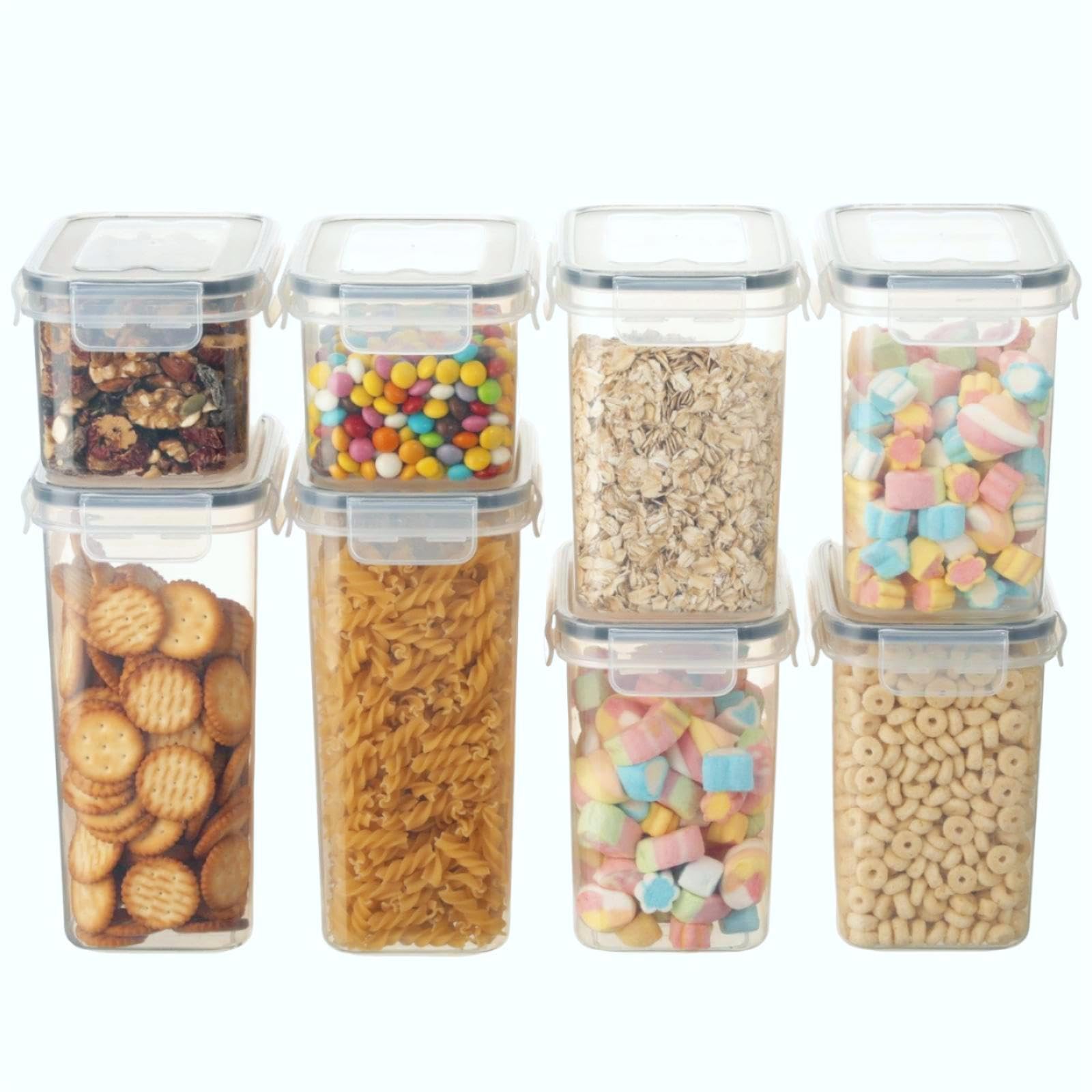 VINATO Set of 8 Airtight Storage Jars, BPA Free & Stackable, Includes 24 Labels - Ideal for Flour, Sugar, Cereal and More
