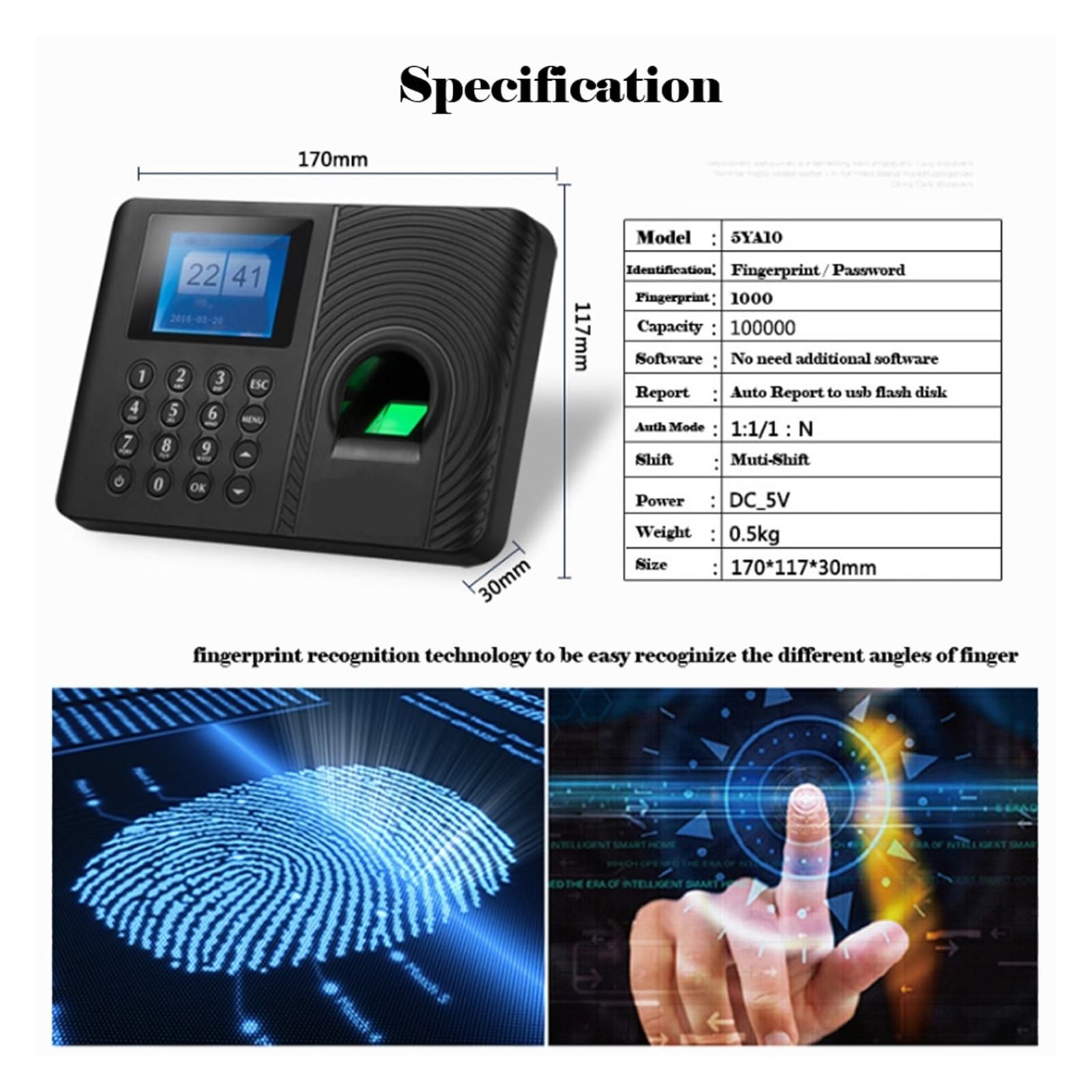 Timbratura Presenze Dipendenti, di macchina biometrica for la rilevazione e impronte digitali, tastiera for dipendenti, orologio elettrico, registratore dati USB