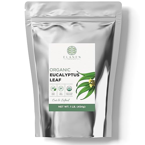 Elanen Naturals Té orgánico de hojas de eucalipto de 1 libra (16 onzas), té de eucalipto orgánico USDA, hojas de eucalipto naturales, hojas de