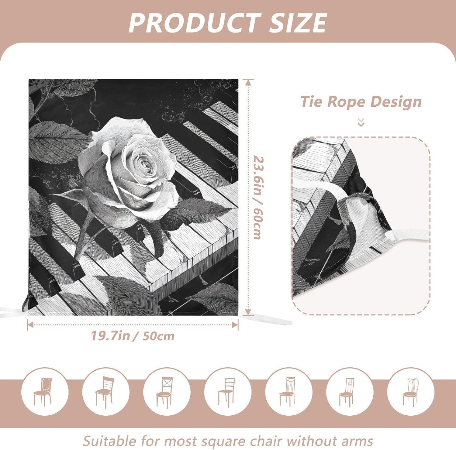 ALAZA Music Piano Keys Roses Chair Back Cover Set of 6, Washable Reusable Removable Chair Slipcovers Decorative Chair Cover for Home Kitchen Wedding Party