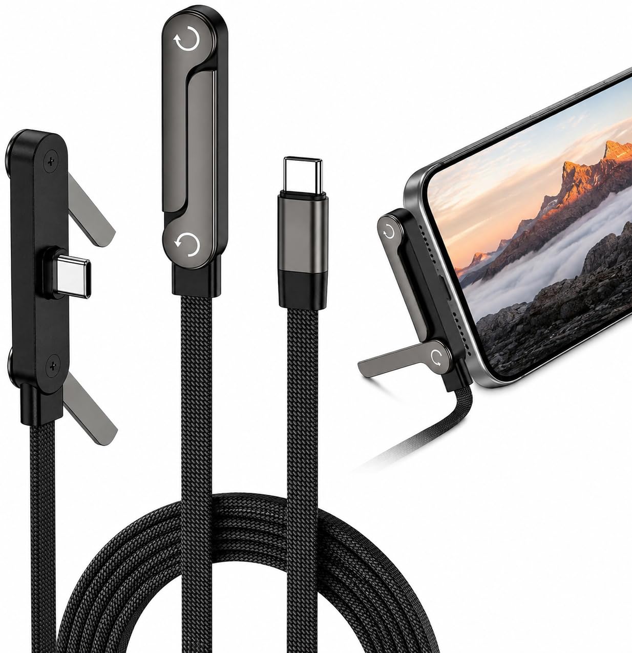 EDNITA 240W USB-C to USB-C Fast Charging Cable (1.5M) with Adjustable Foldable Phone Stand | Multi-Angle Type-C Charger Cable for Smartphone, Tablet & Laptop | High-Speed Data Sync & Charge-picture-39