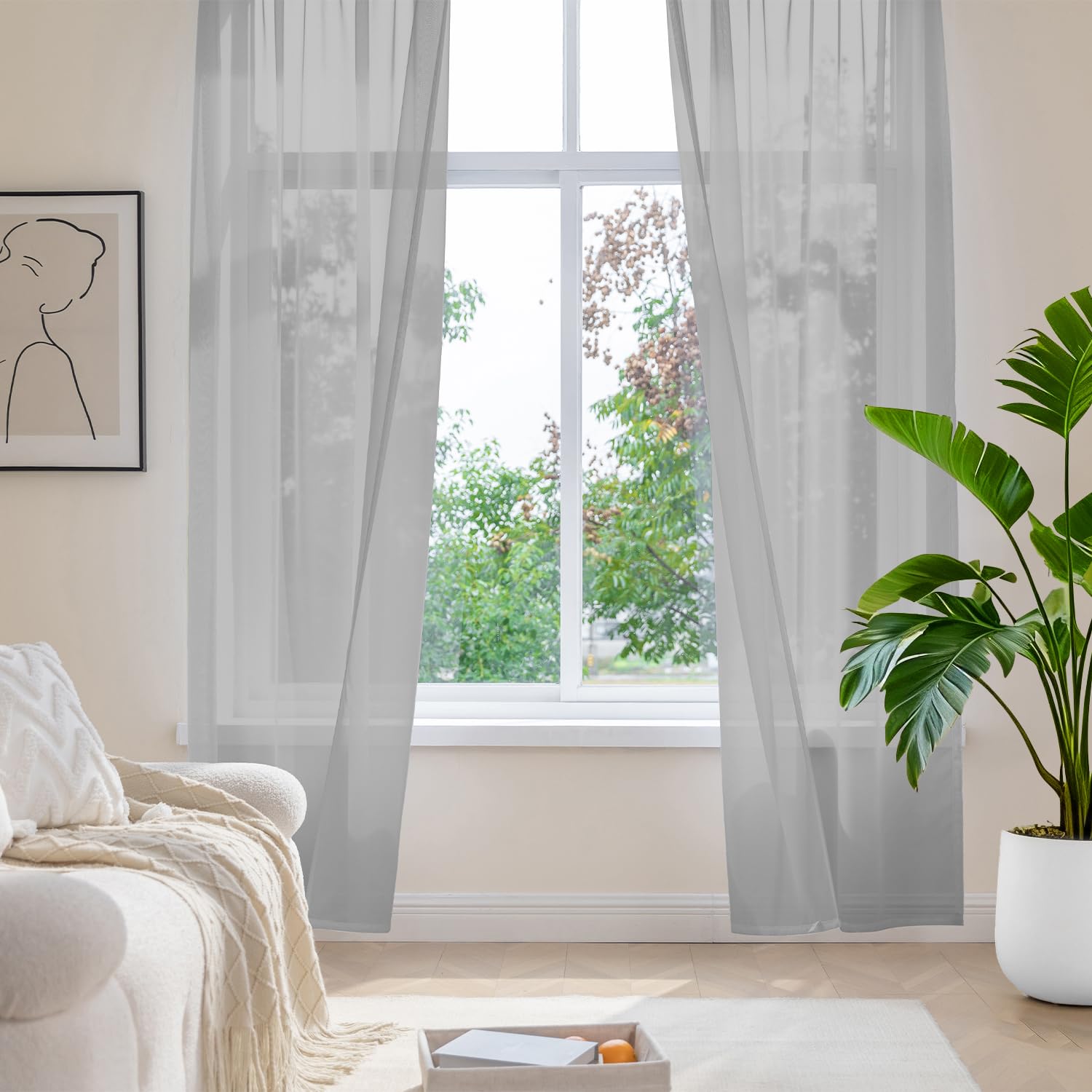 MRTREES Gordijnen met plooiband, linnenlook, half-transparant, saliegroen, voor woonkamer, set van 2, gordijnen, slaapkamer, 220 cm lang, 140 cm breed, linnen, raam, kinderkamer