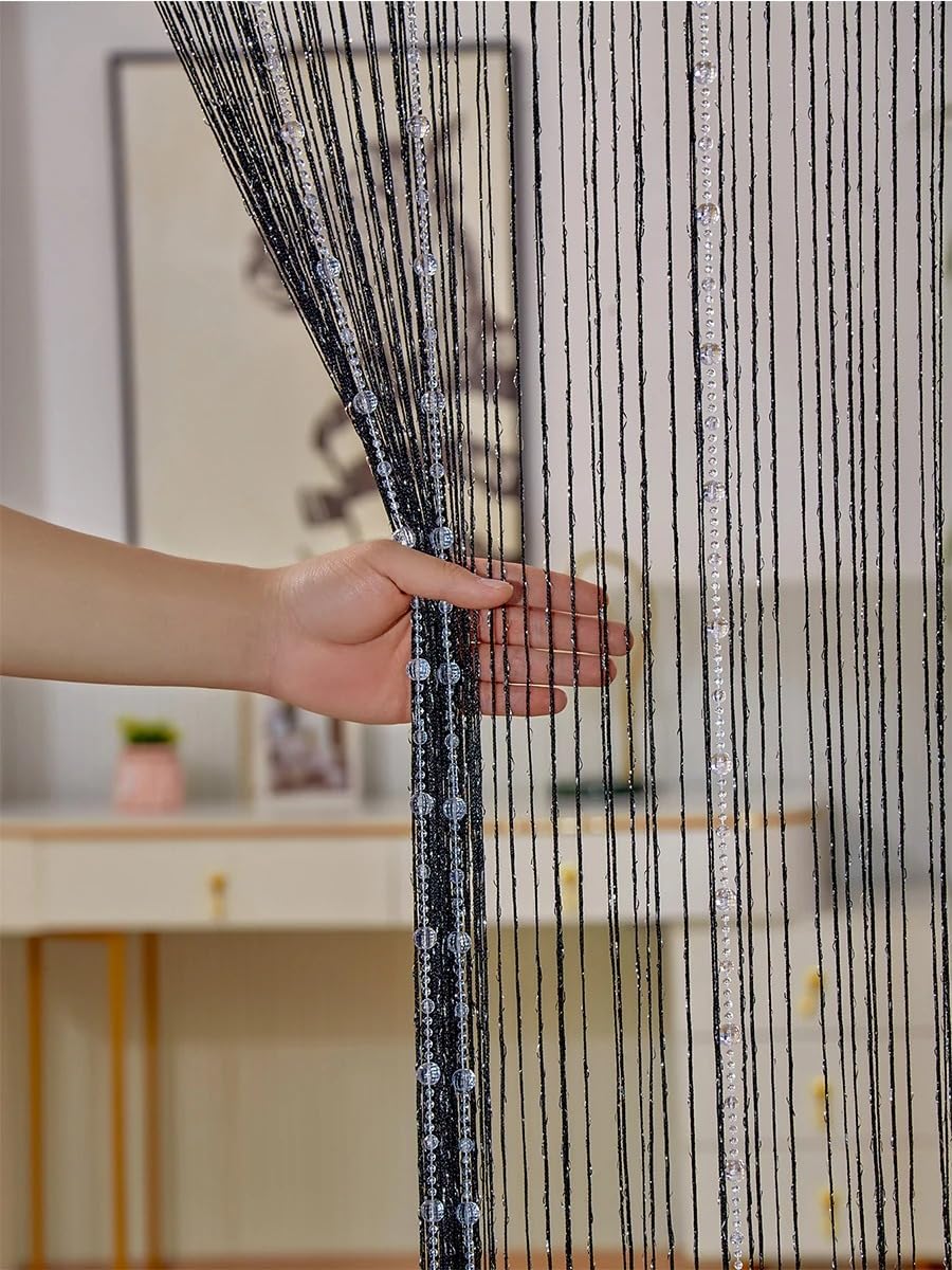 String Curtains Glitter Fringe Panel Fly Screen Room Divider Tassel Curtain, Beaded Door Curtain, Doorways Window Room Divider Single Door Curtains Beads
