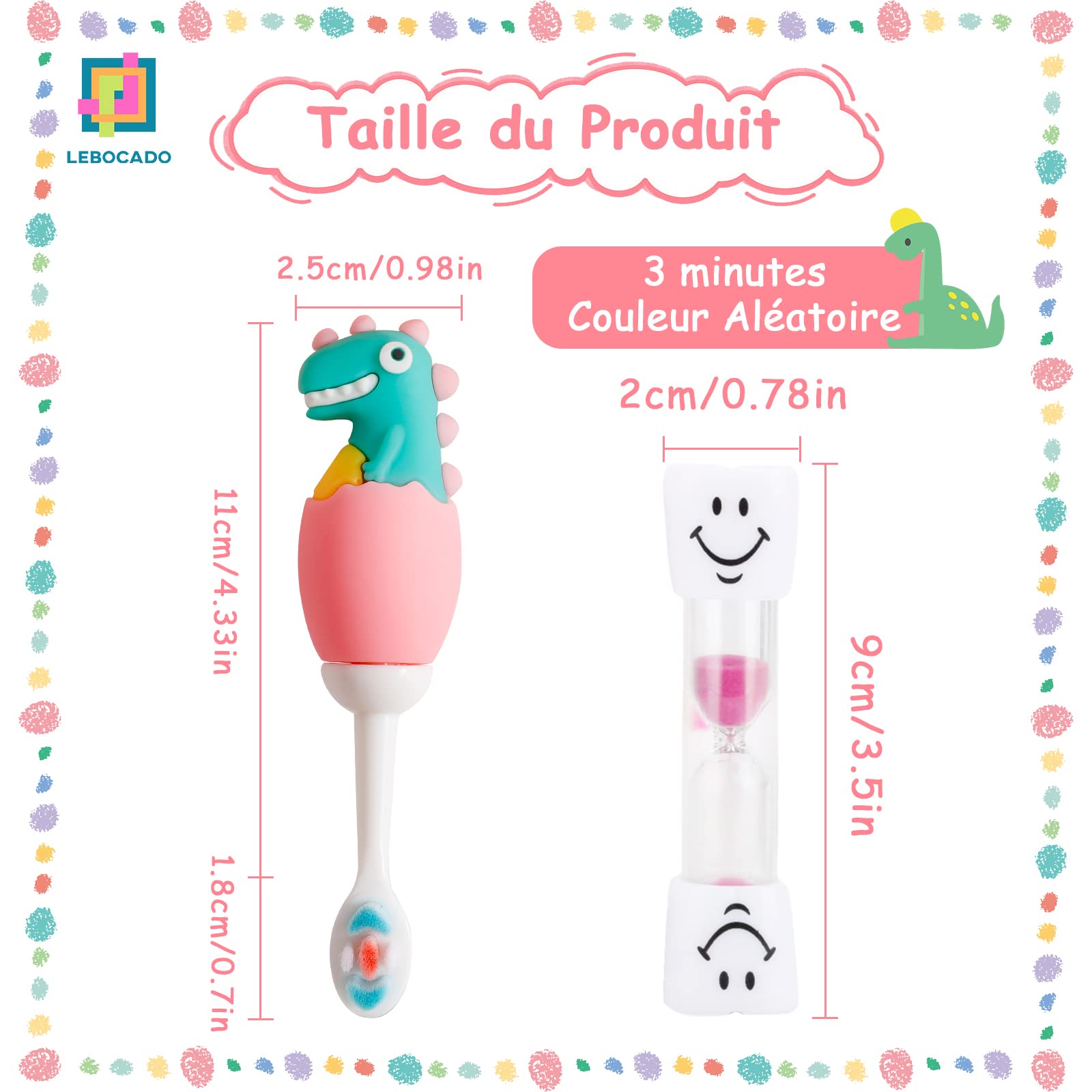 Spazzolino da denti per neonati 0-7 anni, spazzolino da denti con setole extra morbide al 100% in gel di silice di grado alimentare, con clessidra timer orologio e scatola di