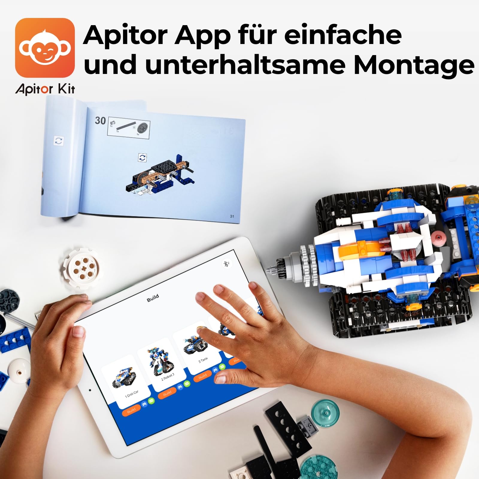 Apitor Robot J – Programmierbarer Roboter Bausatz für Kinder, 6-in-1 STEM Lernspielzeug mit App-Steuerung, Jungen & Mädchen ab 7 Jahren (480 Teile)