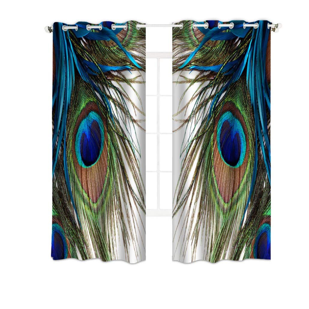 Peacock Curtains, Peacock Feathers Blackout Curtain Window Treatment Drapes for Living Room Bedroom, 2 Panels, 52W x 84H